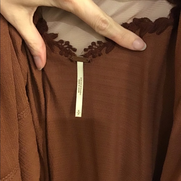 Free People Brick Red Mini Dress w/ mesh neck - Picture 2 of 2